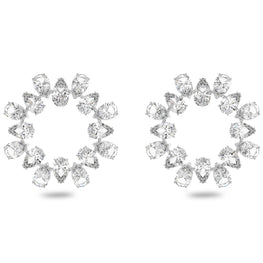 Matrix hoop earrings, Pear cut, White, Rhodium plated