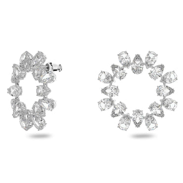 Matrix hoop earrings, Pear cut, White, Rhodium plated