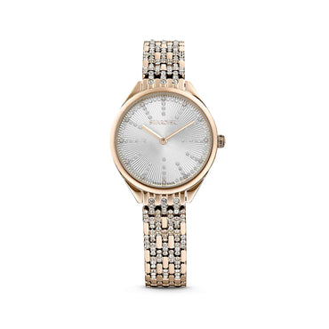 Attract watch, Swiss Made, Pavé, Crystal bracelet, Gold tone, Champagne gold-tone finish
