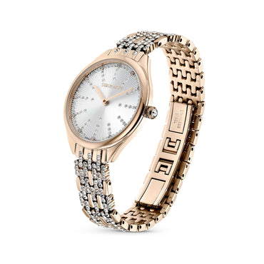 Attract watch, Swiss Made, Pavé, Crystal bracelet, Gold tone, Champagne gold-tone finish
