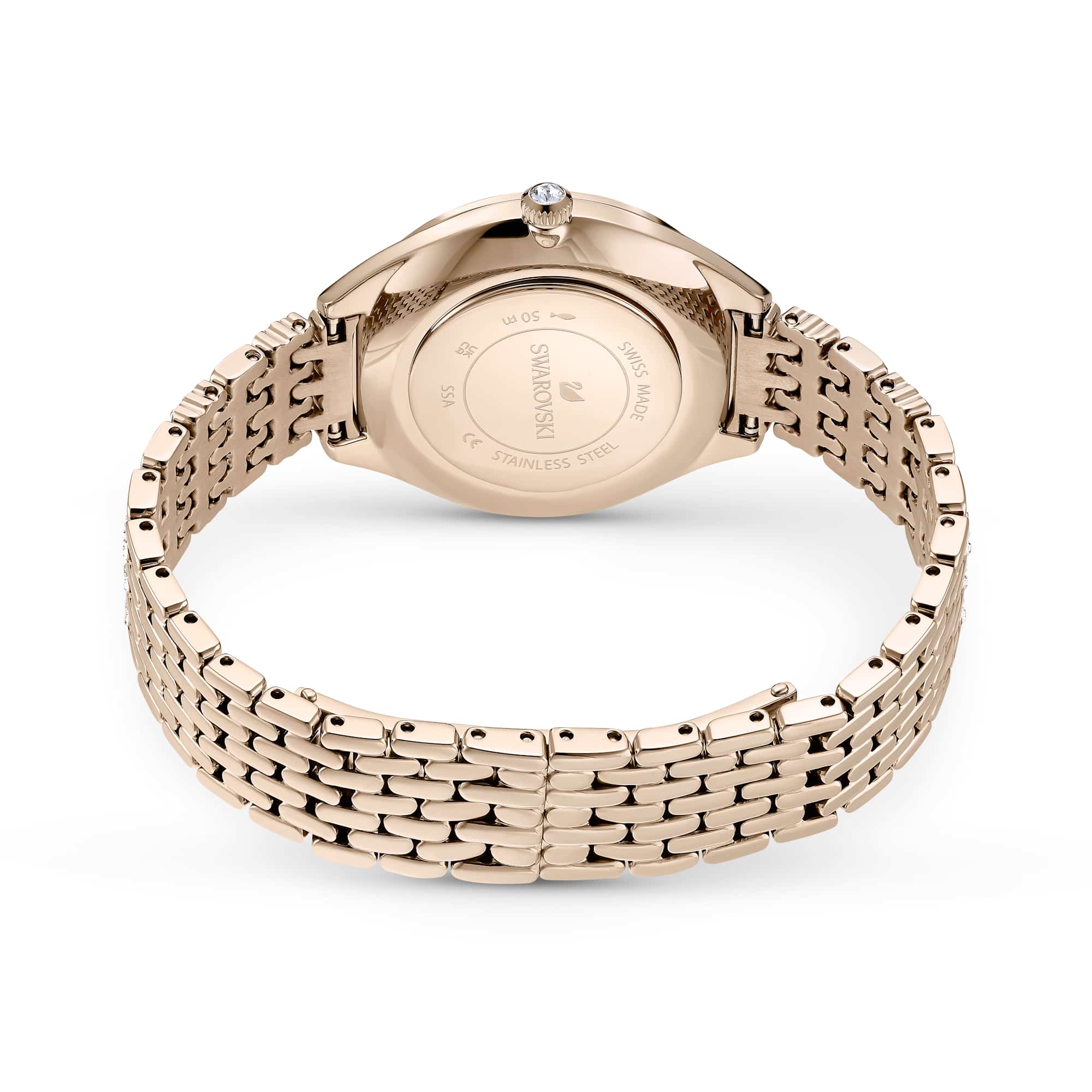 Attract watch, Swiss Made, Pavé, Crystal bracelet, Gold tone, Champagne gold-tone finish
