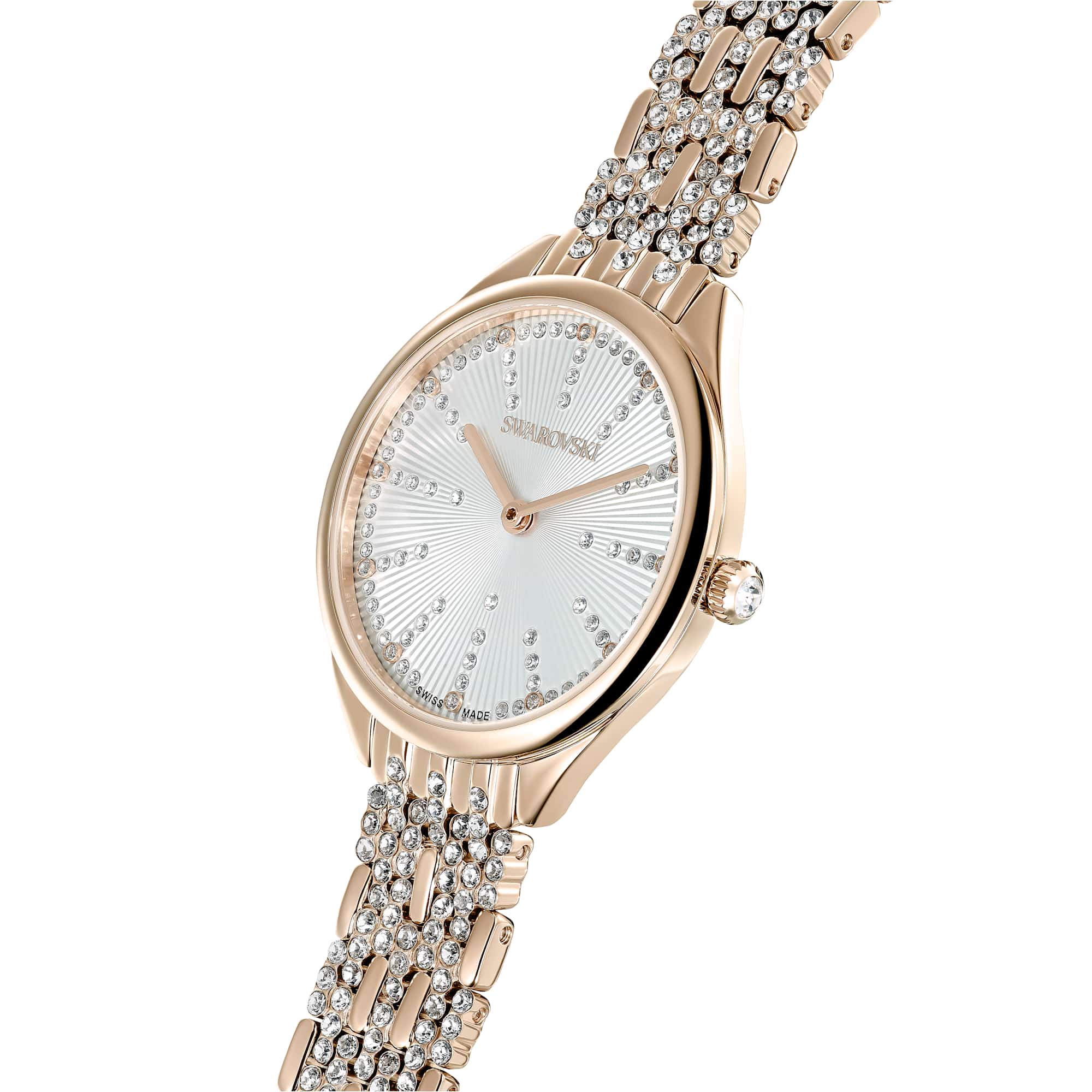 Attract watch, Swiss Made, Pavé, Crystal bracelet, Gold tone, Champagne gold-tone finish