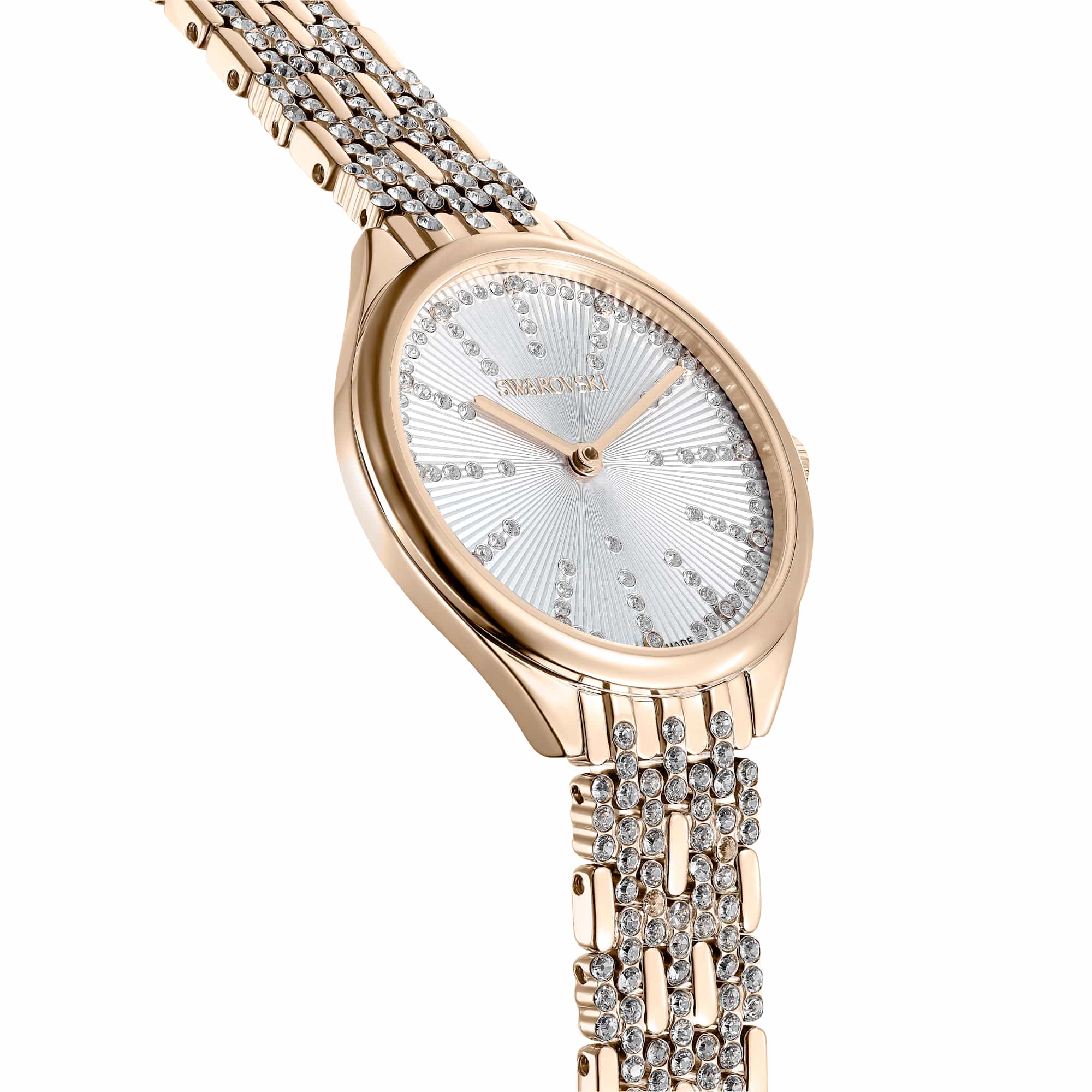 Attract watch, Swiss Made, Pavé, Crystal bracelet, Gold tone, Champagne gold-tone finish