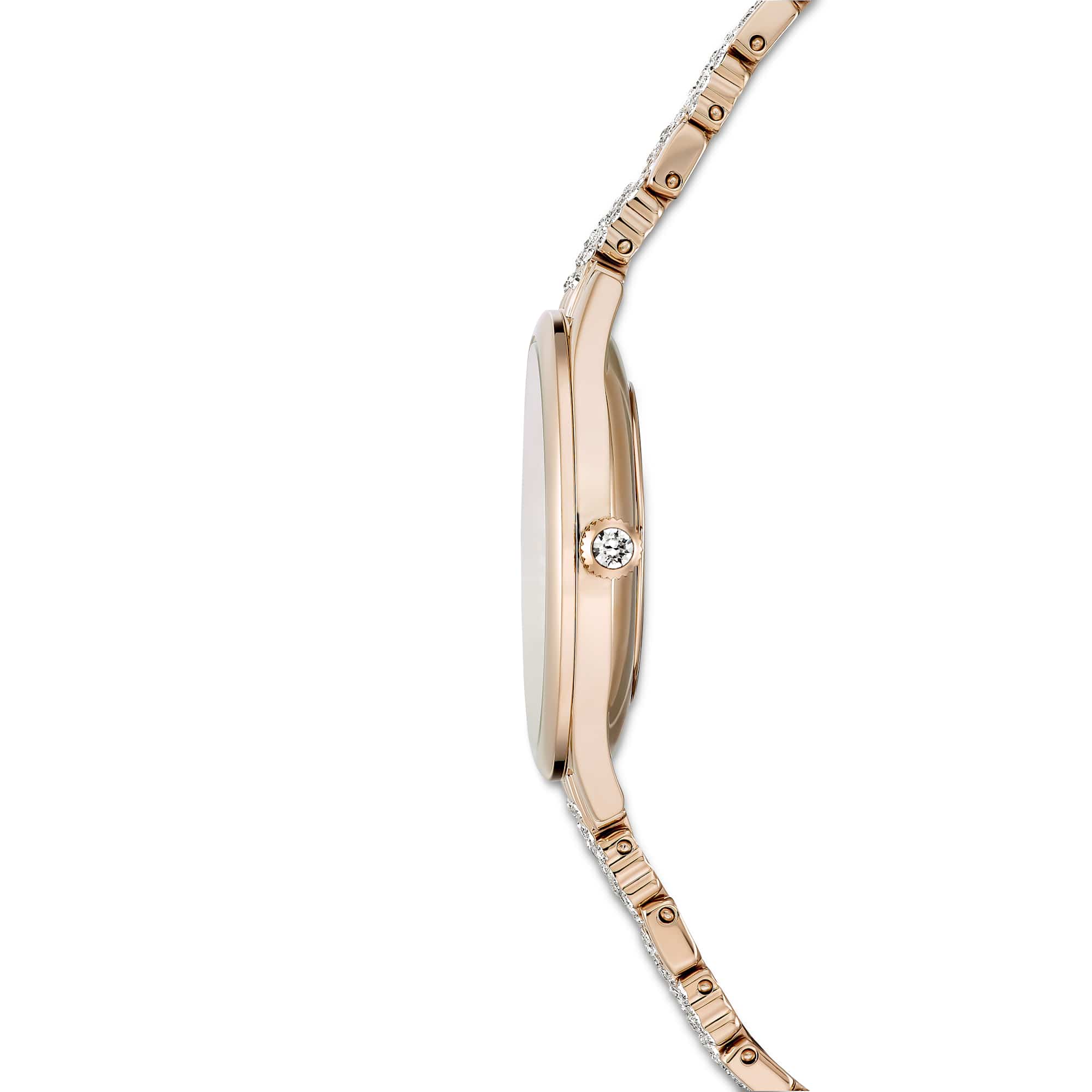 Attract watch, Swiss Made, Pavé, Crystal bracelet, Gold tone, Champagne gold-tone finish