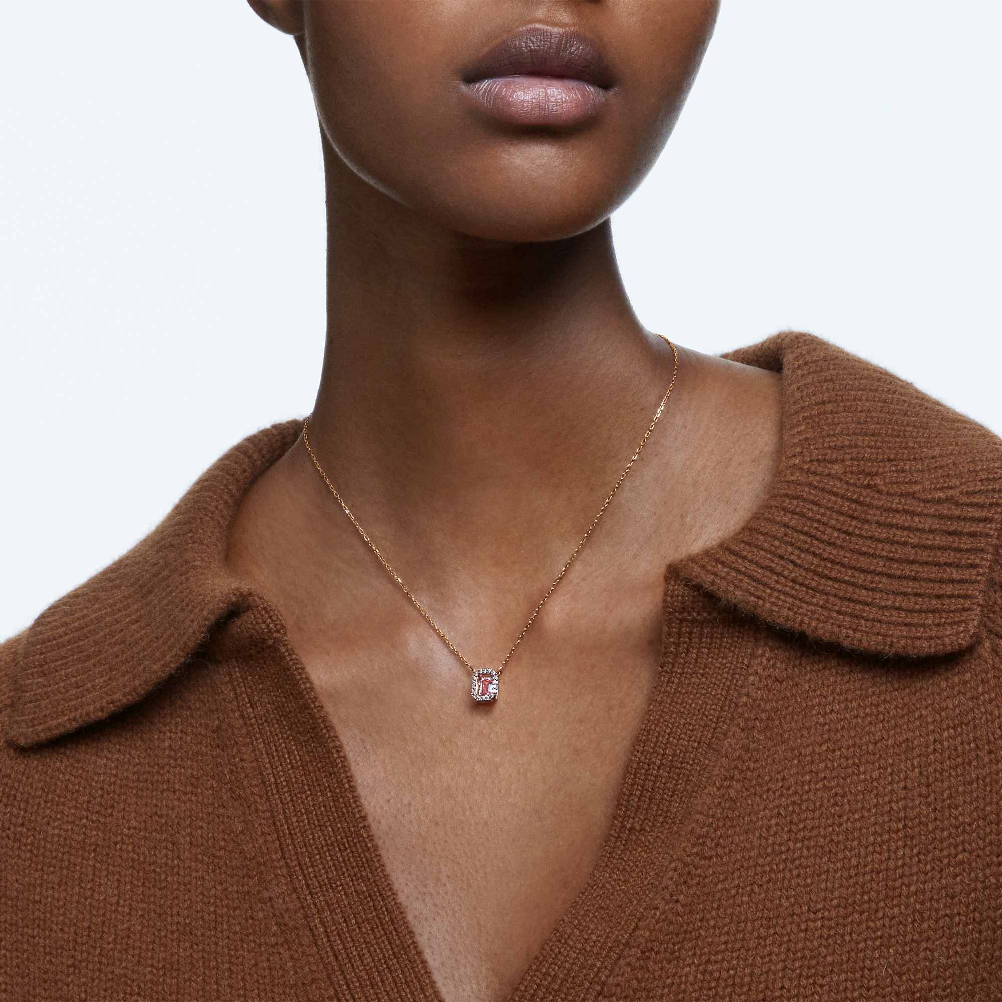 Una necklace, Octagon cut, Pink, 18K rose gold finish