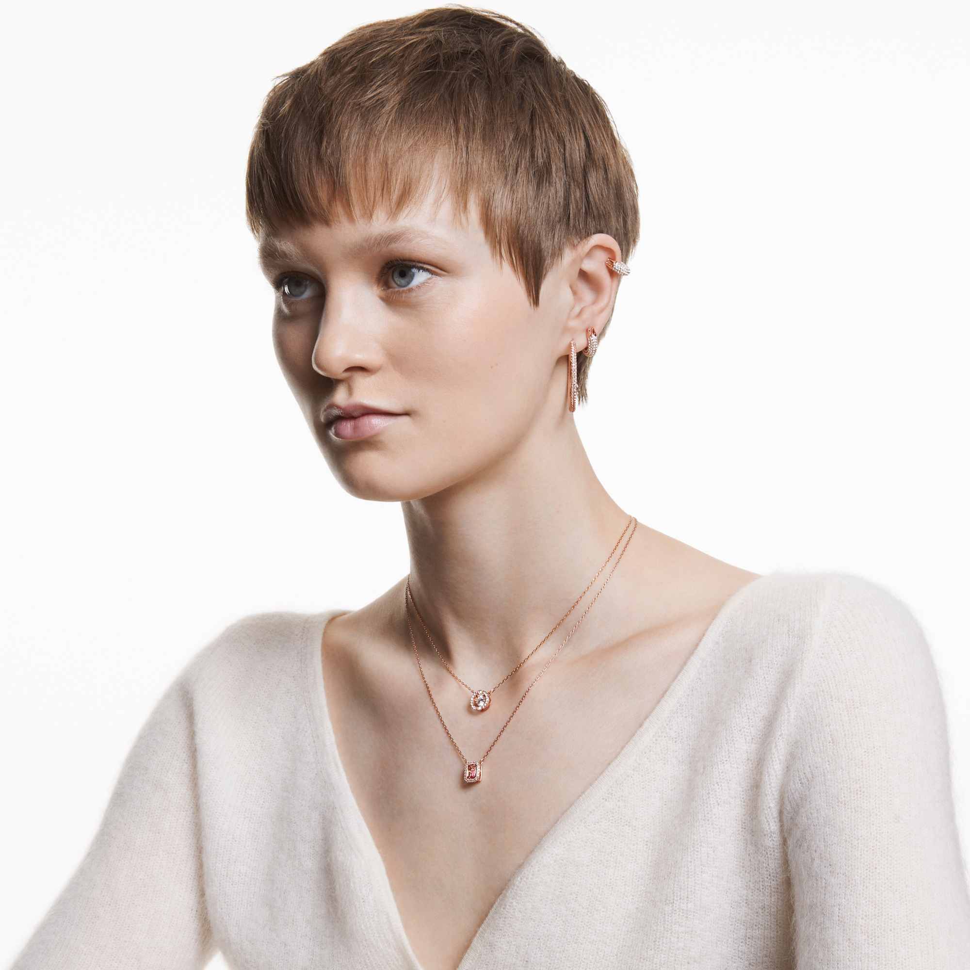 Una necklace, Octagon cut, Pink, 18K rose gold finish