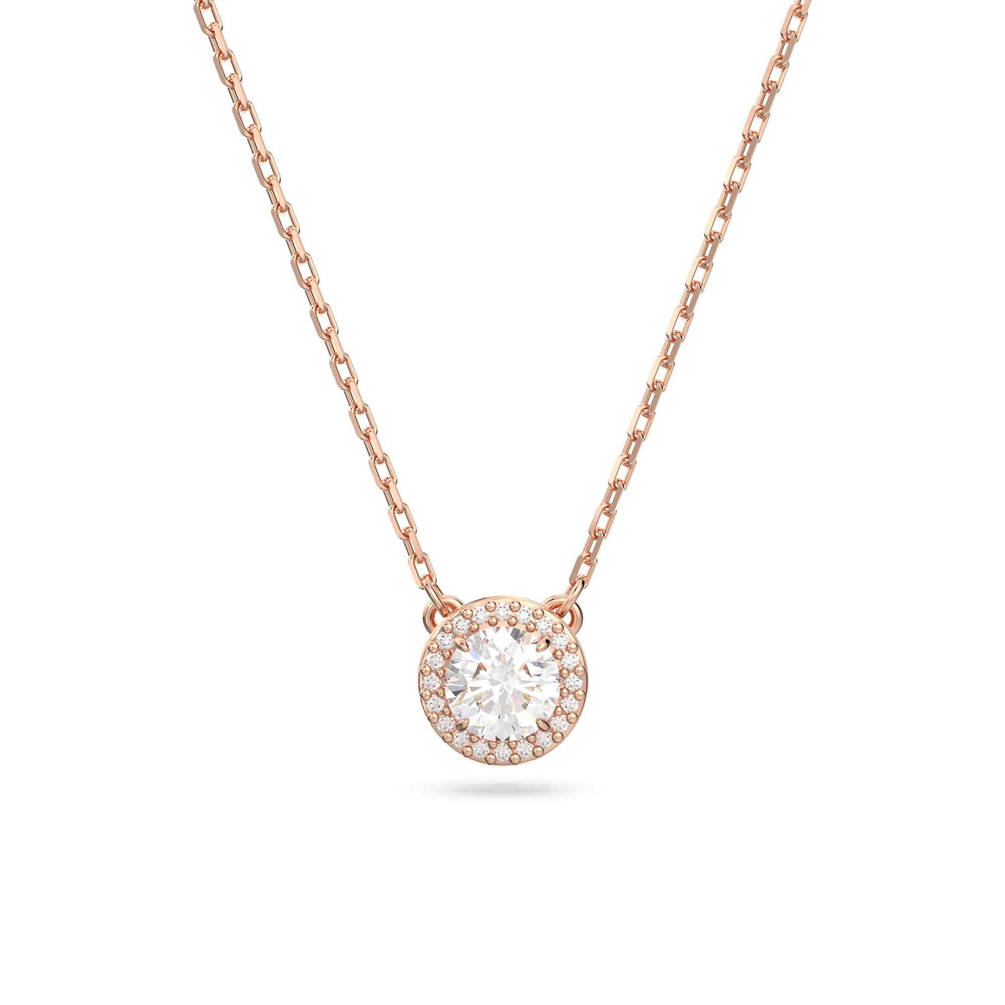 Una Angelic pendant, Round cut, Pavé, White, 18K rose gold finish