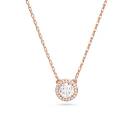 Una Angelic pendant, Round cut, Pavé, White, 18K rose gold finish