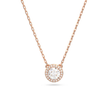 Una Angelic pendant, Round cut, Pavé, White, 18K rose gold finish
