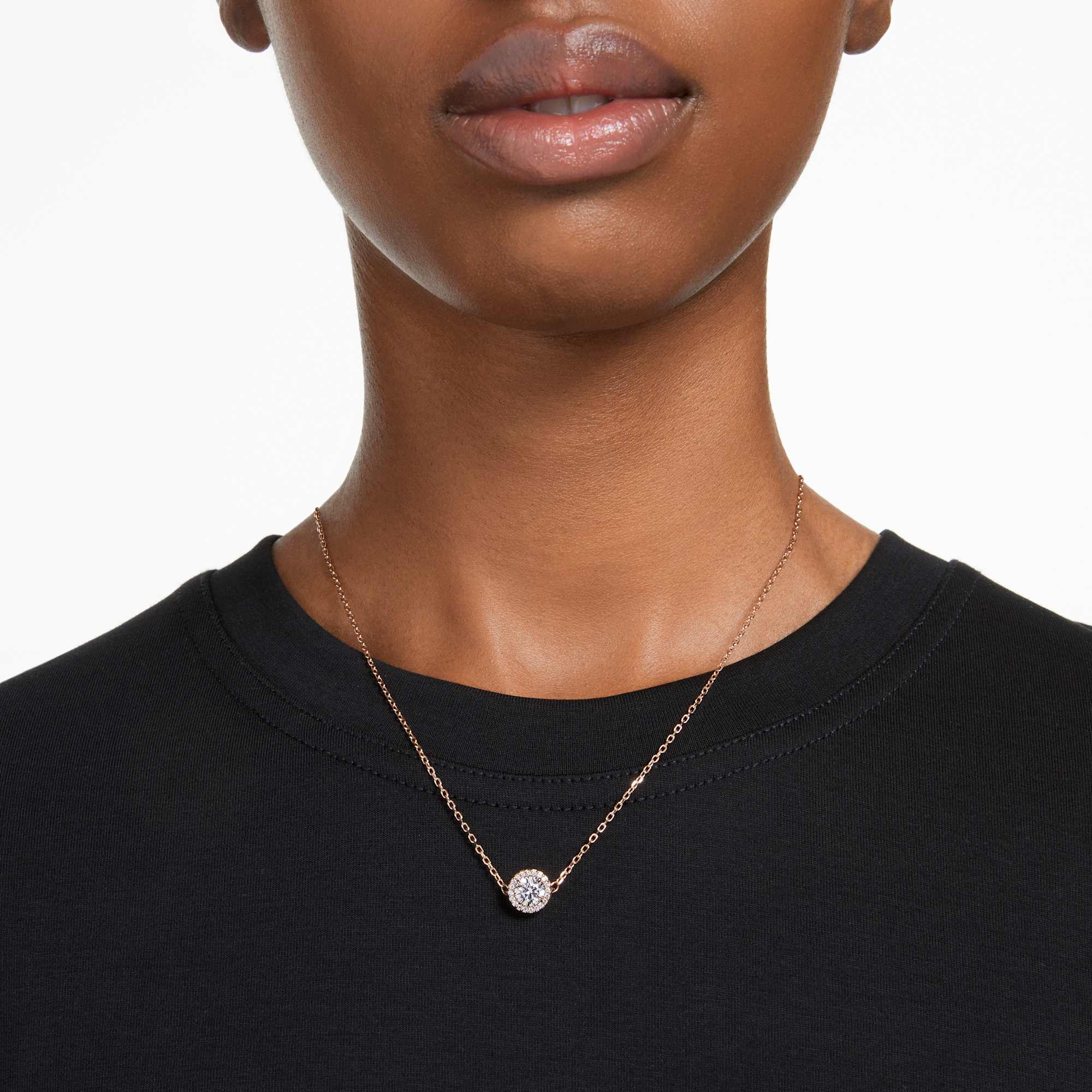 Una Angelic pendant, Round cut, Pavé, White, 18K rose gold finish