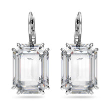 Millenia drop earrings, Octagon cut, White, Rhodium plated