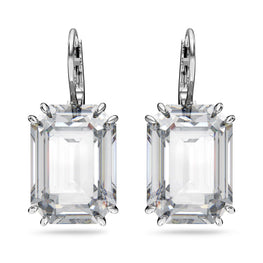 Millenia drop earrings, Octagon cut, White, Rhodium plated