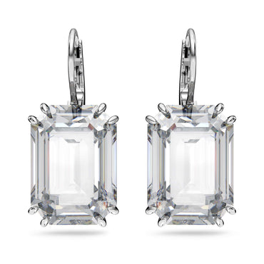 Millenia drop earrings, Octagon cut, White, Rhodium plated