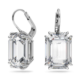 Millenia drop earrings, Octagon cut, White, Rhodium plated