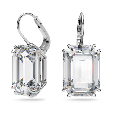 Millenia drop earrings, Octagon cut, White, Rhodium plated