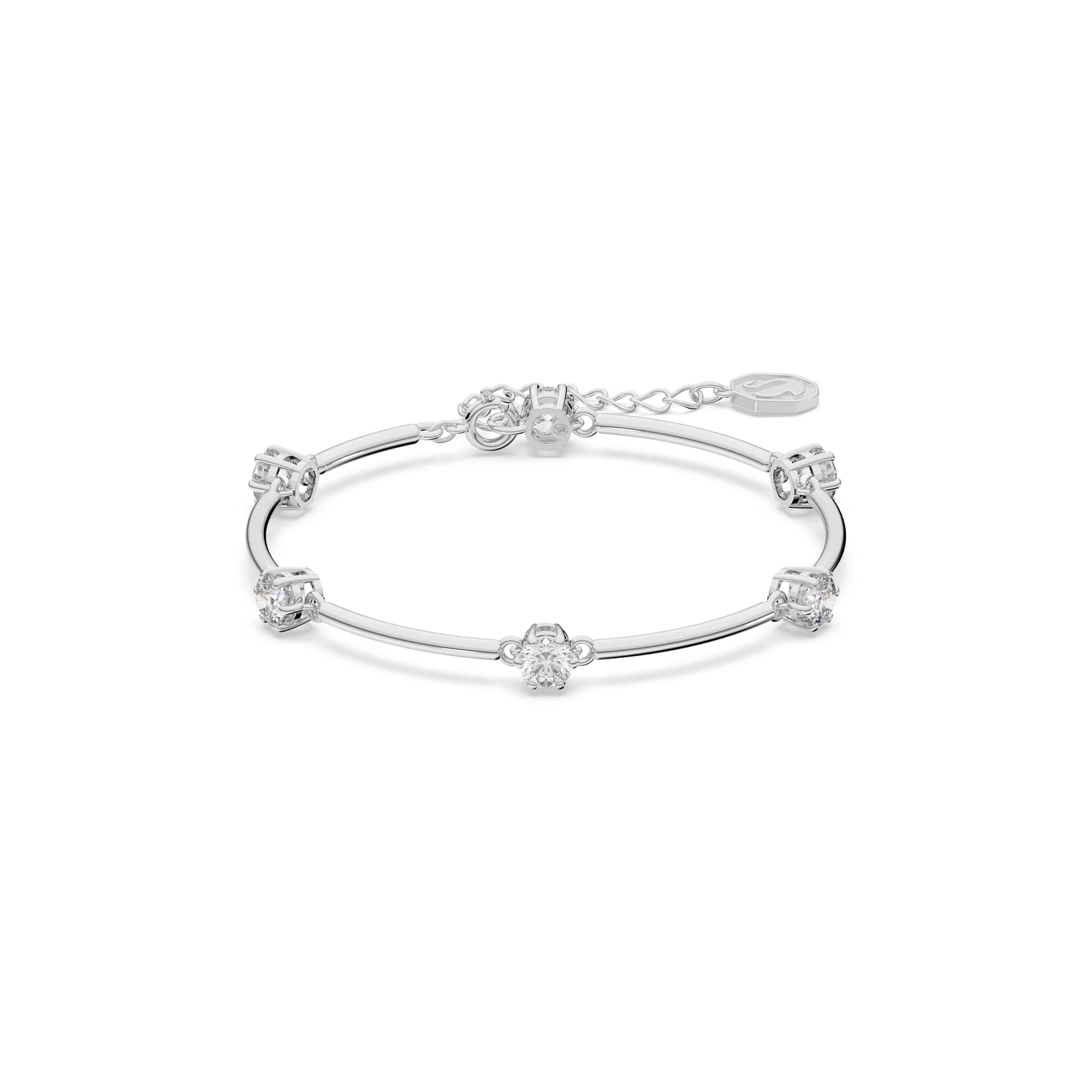 Constella bangle, Round cut, White, Rhodium plated