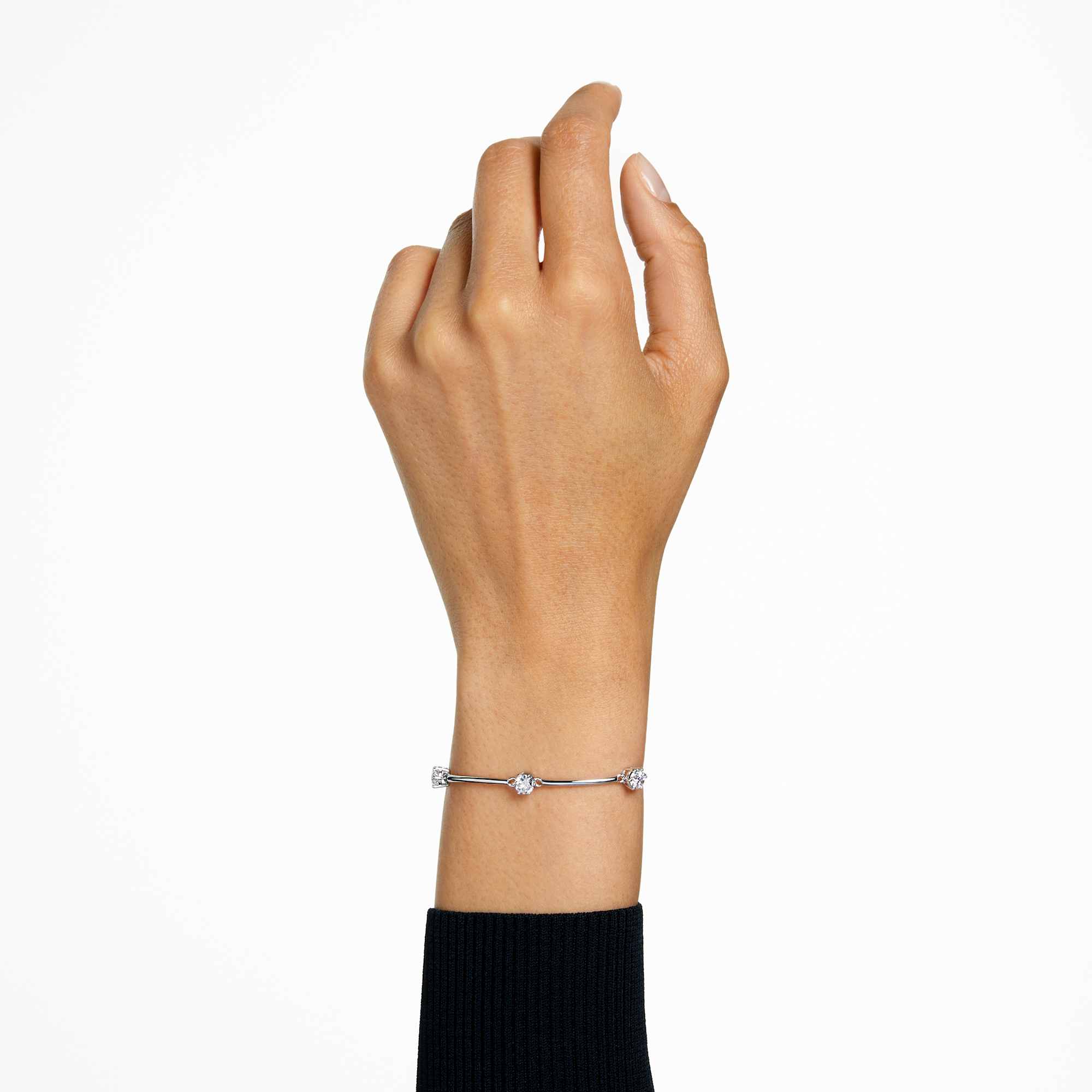 Constella bangle, Round cut, White, Rhodium plated