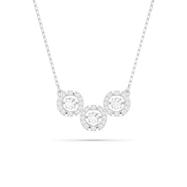 Una necklace, Round cut, White, Rhodium plated