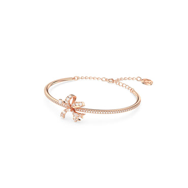 Volta bangle, Bow, White, Rose gold-tone plated