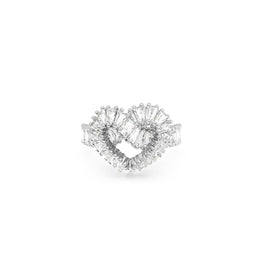 Matrix ring, Mixed cuts, Heart, White, Rhodium plated - 55cm