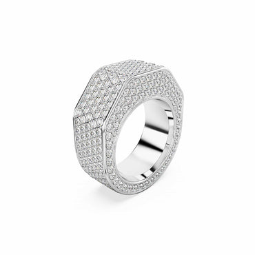 Dextera cocktail ring, Octagon shape, Pavé, White, Rhodium plated - 50cm
