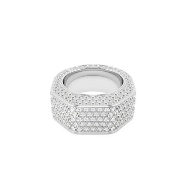 Dextera cocktail ring, Octagon shape, Pavé, White, Rhodium plated - 55cm