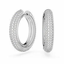 Dextera hoop earrings, Medium, White, Rhodium plated