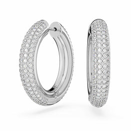 Dextera hoop earrings, Medium, White, Rhodium plated