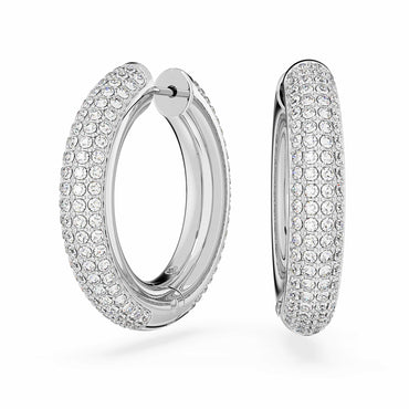 Dextera hoop earrings, Medium, White, Rhodium plated