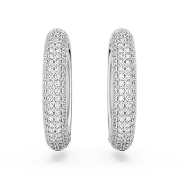 Dextera hoop earrings, Medium, White, Rhodium plated