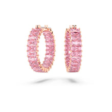 Matrix hoop earrings, Baguette cut, Pink, 18K rose gold finish