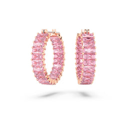 Matrix hoop earrings, Baguette cut, Pink, 18K rose gold finish