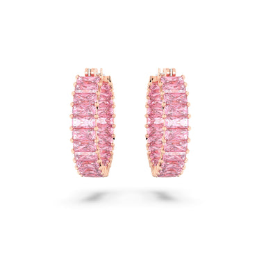 Matrix hoop earrings, Baguette cut, Pink, 18K rose gold finish