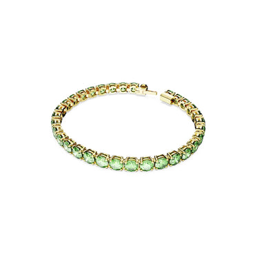 Matrix Tennis bracelet, Round cut, Green, 18K gold finish - S
