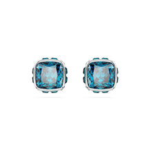 Birthstone stud earrings, Square cut, December, Blue, Rhodium plated
