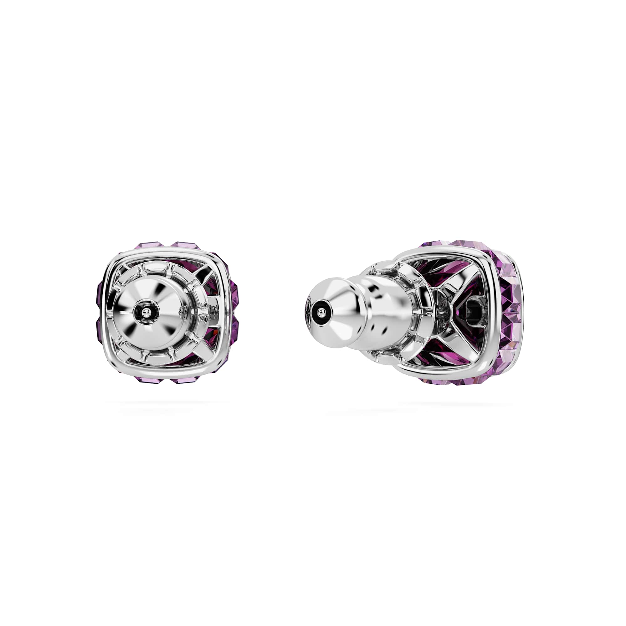Birthstone stud earrings, Square cut, February, Purple, Rhodium plated