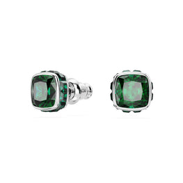 Birthstone stud earrings, Square cut, May, Green, Rhodium plated