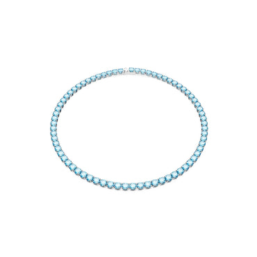 Matrix Tennis necklace, Round cut, Medium, Blue, Rhodium plated