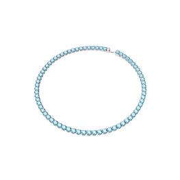 Matrix Tennis necklace, Round cut, Medium, Blue, Rhodium plated