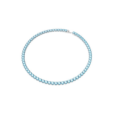 Matrix Tennis necklace, Round cut, Medium, Blue, Rhodium plated