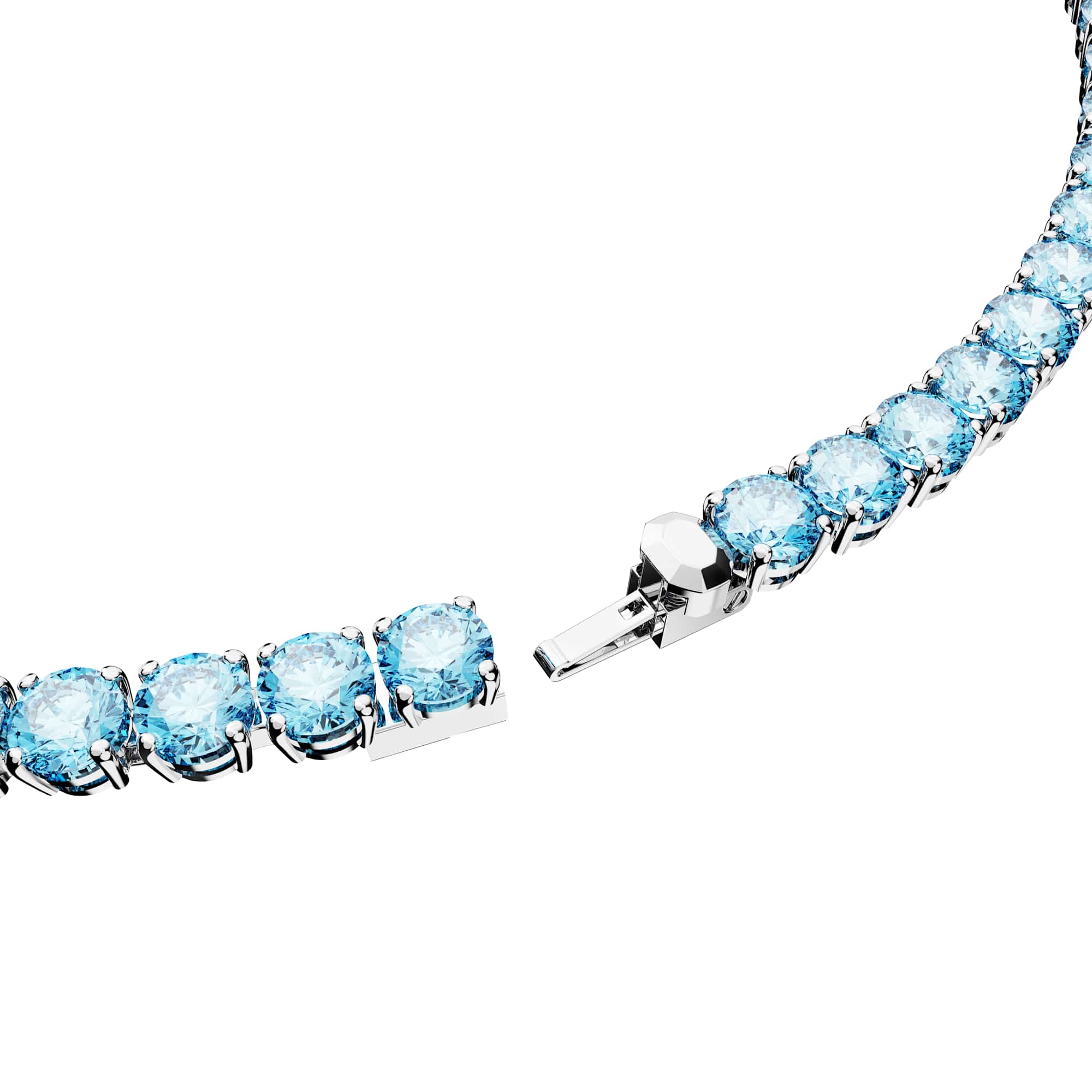 Matrix Tennis necklace, Round cut, Medium, Blue, Rhodium plated