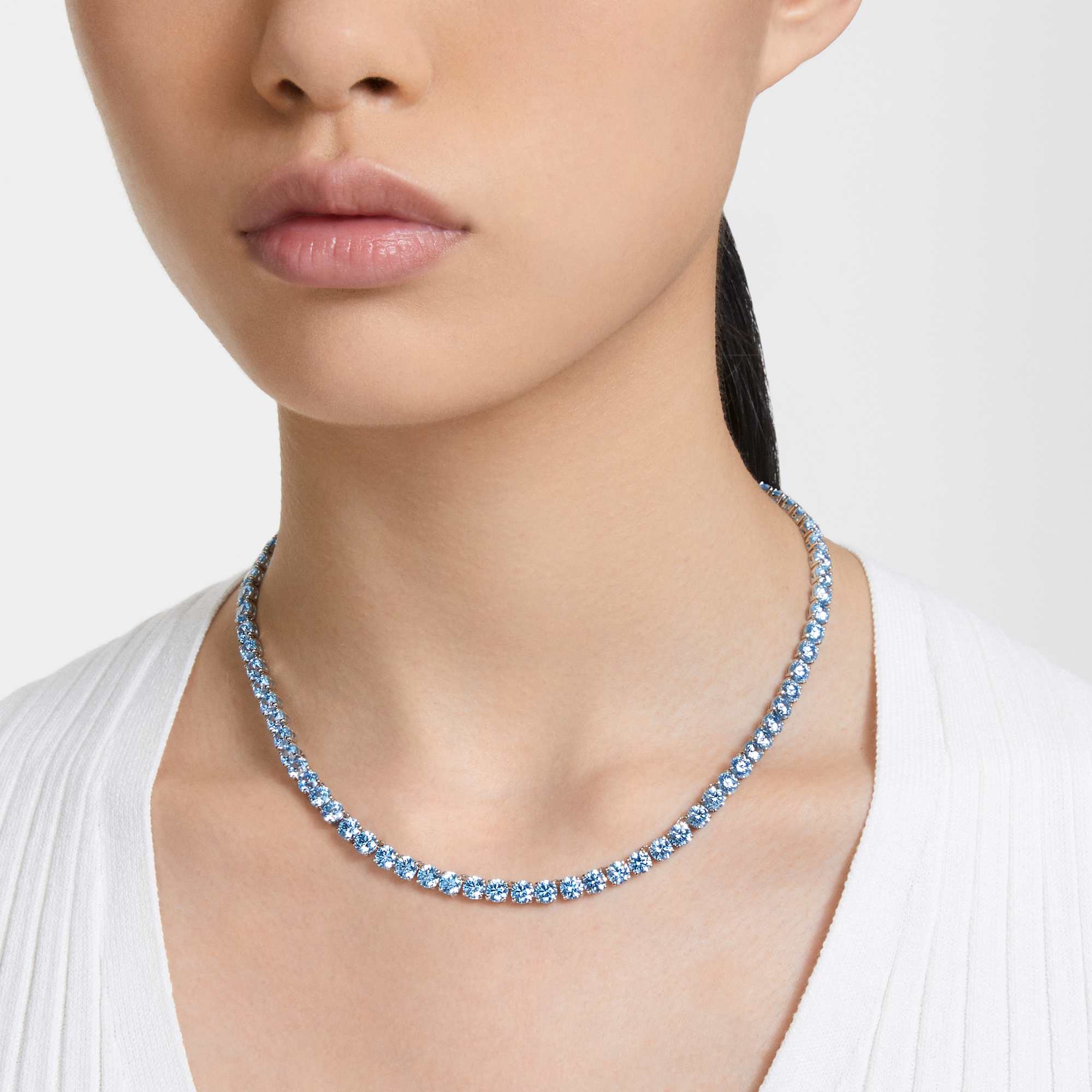 Matrix Tennis necklace, Round cut, Medium, Blue, Rhodium plated