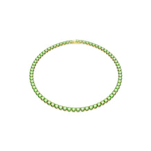Matrix Tennis necklace, Round cut, Medium, Green, Gold-tone plated