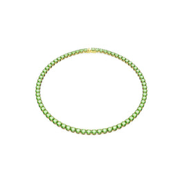 Matrix Tennis necklace, Round cut, Medium, Green, Gold-tone plated
