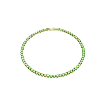 Matrix Tennis necklace, Round cut, Medium, Green, Gold-tone plated