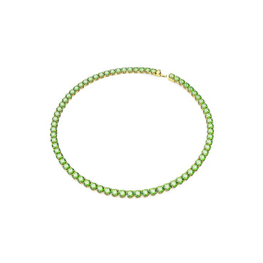 Matrix Tennis necklace, Round cut, Medium, Green, Gold-tone plated