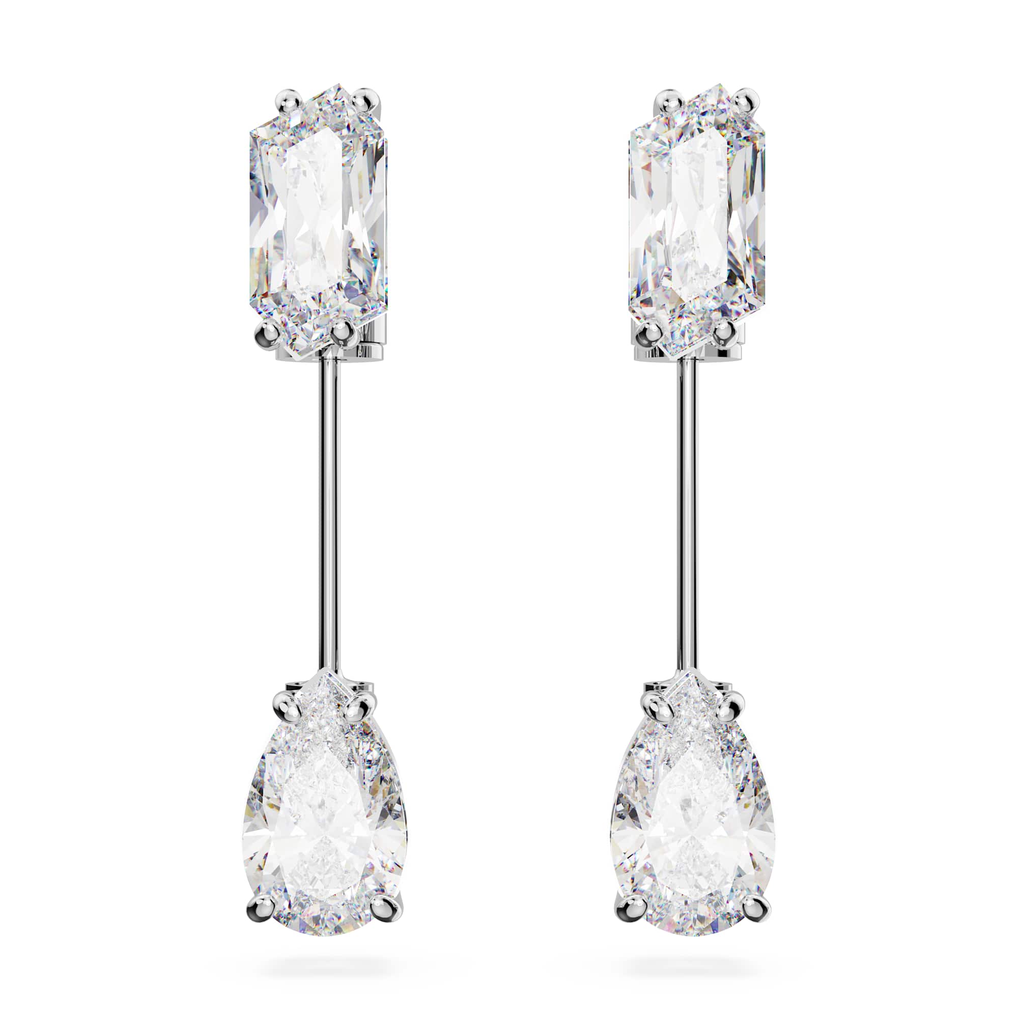 Mesmera bar earrings, Mixed cuts, White, Rhodium plated