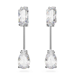 Mesmera bar earrings, Mixed cuts, White, Rhodium plated