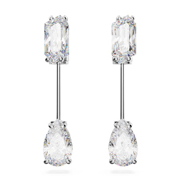 Mesmera bar earrings, Mixed cuts, White, Rhodium plated