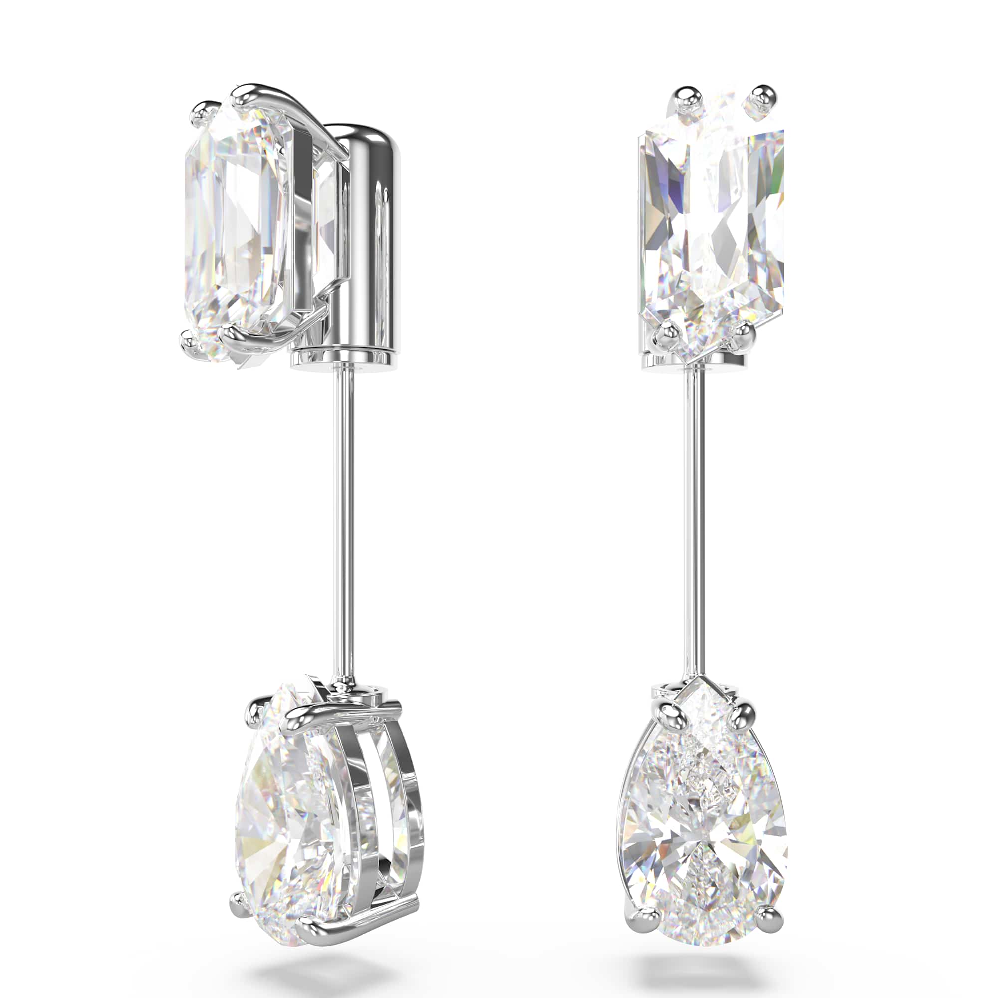 Mesmera bar earrings, Mixed cuts, White, Rhodium plated